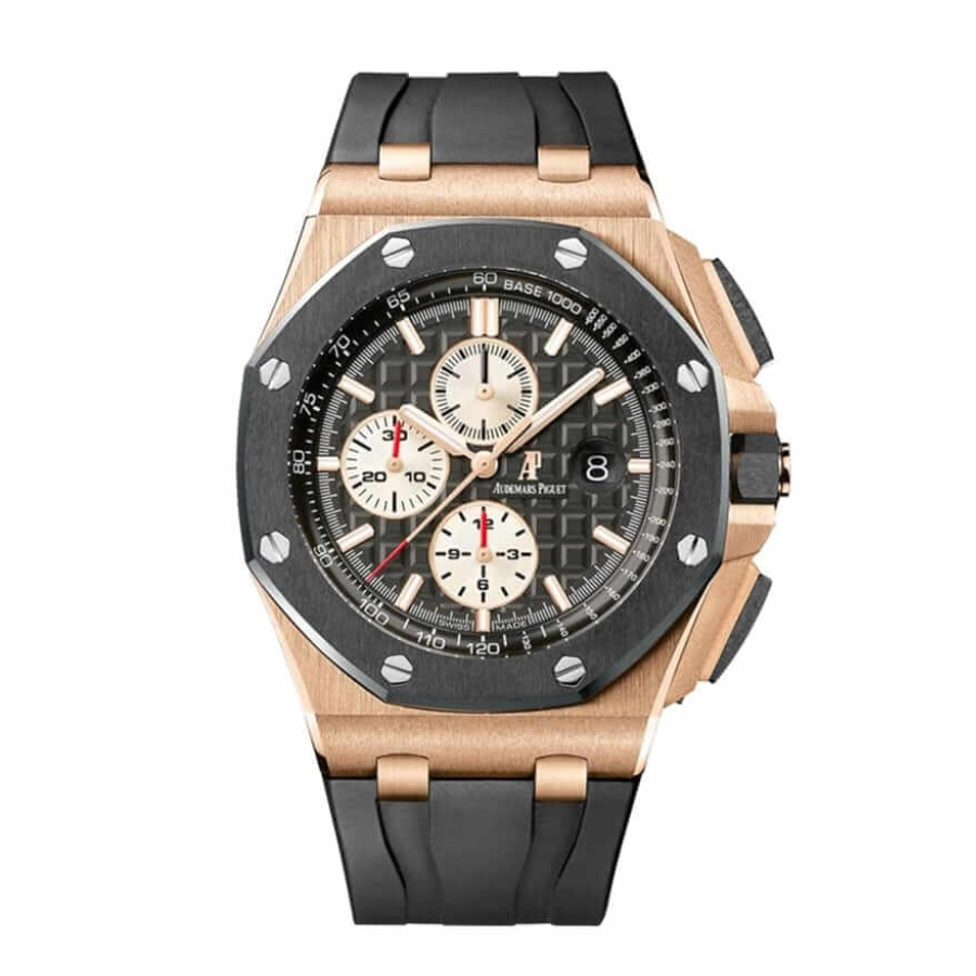 AP-Rose-Gold-Black-Replica Audemars Piguet Royal Oak Offshore 26401RO.OO.A002CA.01 Rose Gold Leather Chronograph - Image 1