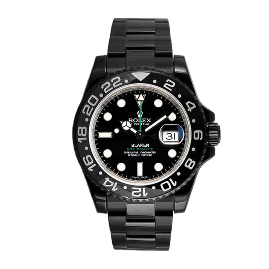rolex-blaken-gmt-master-ii-singel-black-dial-116710-dlc-pvd-replica Rolex GMT-Master II 116710 Blaken DLC-PVD - Image 1