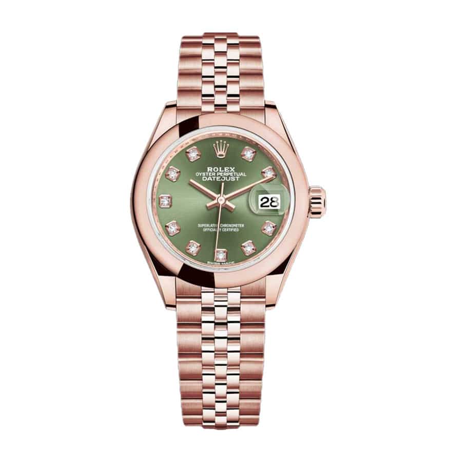 rolex-datejust-28mm-279165-everose-gold-automatic-green-with-diamond-dial Rolex Lady-Datejust 279165 Green Diamond Dial Everose Gold - Image 1