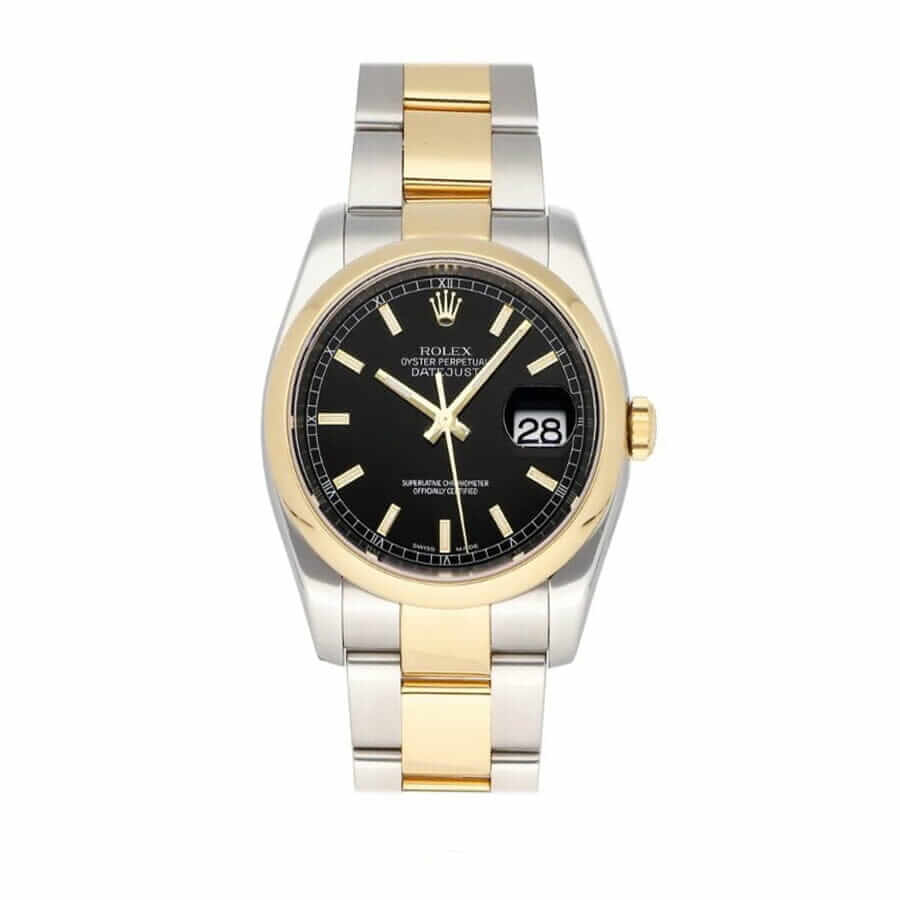 rolex-datejust-36-black-roman-numeral-dial-watch-116a231-jubilee-replica Rolex Datejust Yellow Gold Black Dial 116203 Oyster - Image 1