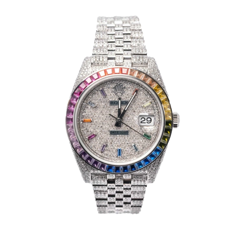 rolex-datejust-iced-out-rainbow-replica-1 Rolex Datejust 126300 Iced Out Rainbow - Image 1