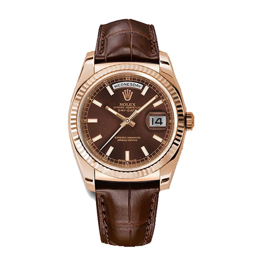 rolex-day-date-118139-1 Rolex Day-Date 118135-0002 Brown Dial Leather Band - Image 1