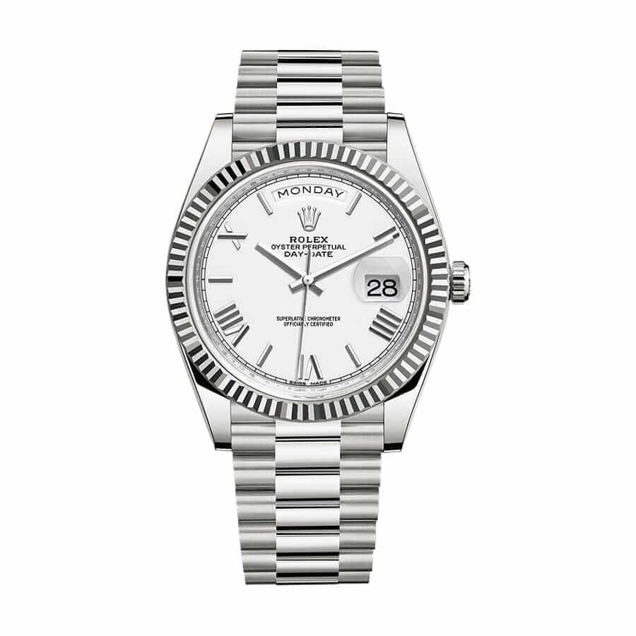 rolex-day-date-228239-40mm-kw-stainless-steel-silver-stripe-dial-replica Rolex Day-Date 228239 Silver Black Dial - Image 1